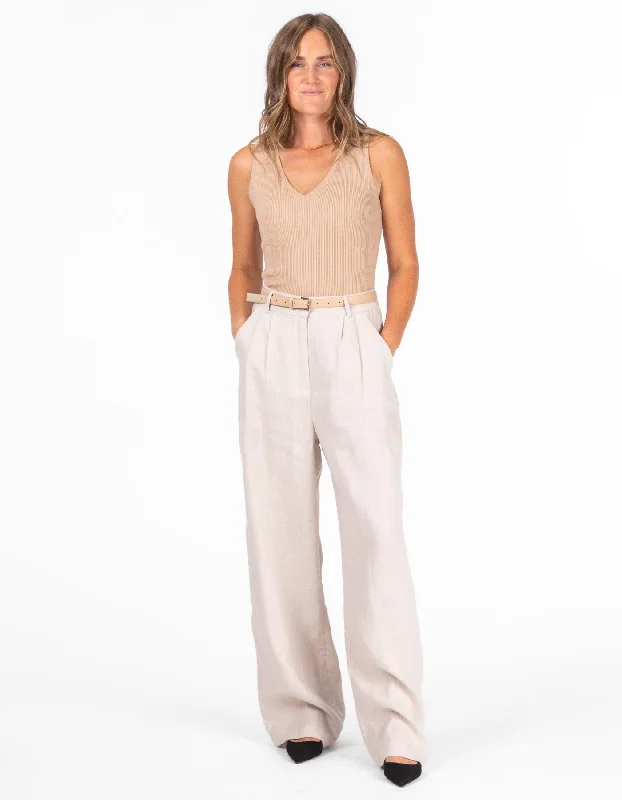 Seattle Tailored Wide Leg Linen Pants in Oatmeal