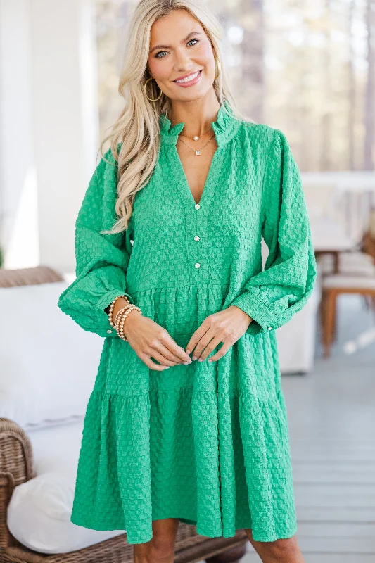 All Up To You Green Textured Dress