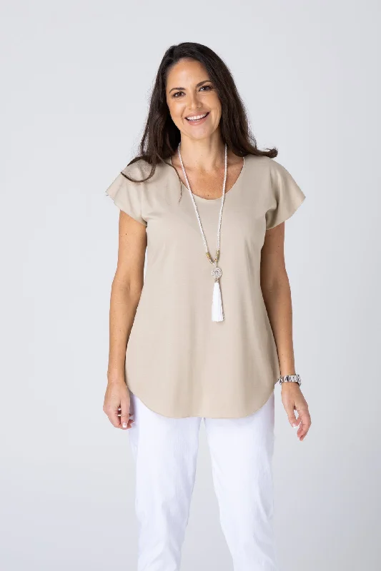 Beige Cotton Sports Knit Short Sleeve Top