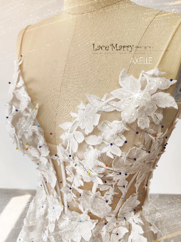 AXELLE / A Line Boho Wedding Dress with Flower Appliques