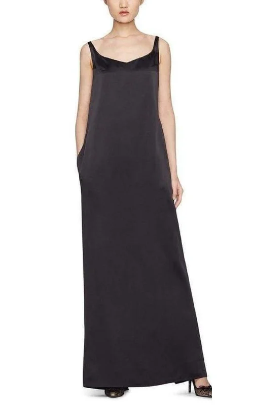 Sleeveless Black Satin Maxi Gown