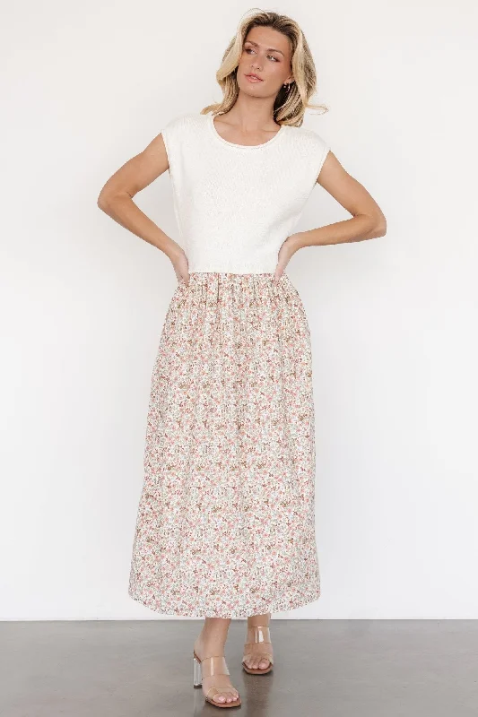 Myra Sweater Dress | Ivory + Coral Floral