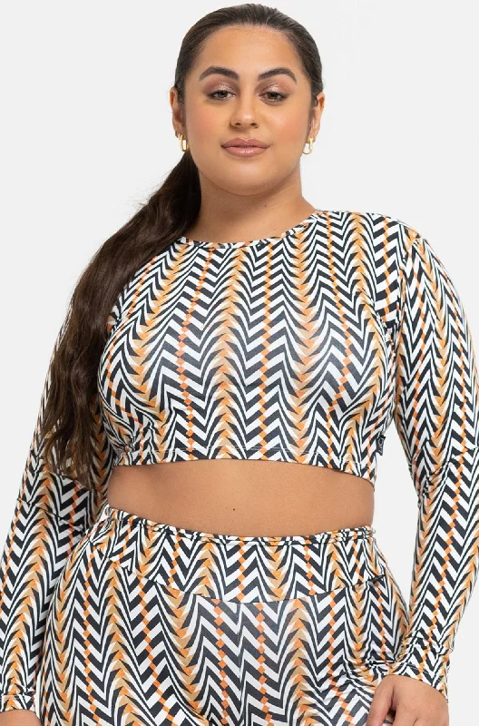 Tribal Long Sleeve Crop Top