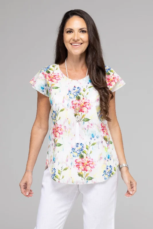 Bouquet Print Short Sleeve Cotton Top