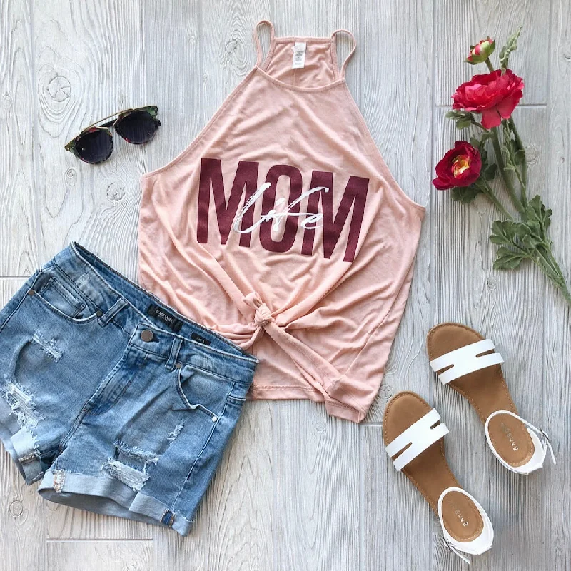 Mom Life Overlay Peach • High Neck Tank