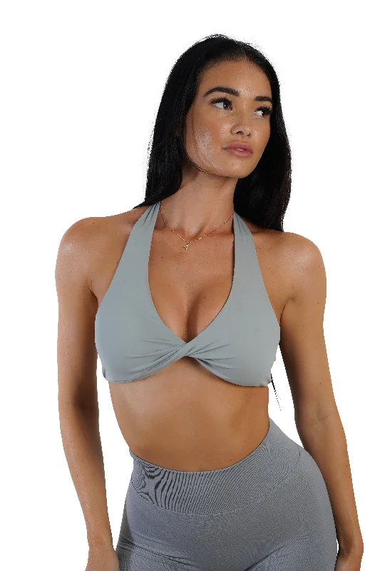 Twist Halter Bra - Light Grey